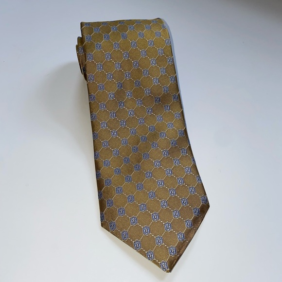 Brooks Brothers Gold Diamond Pattern Blue Silk Neck Tie - Picture 3 of 5
